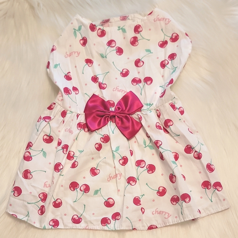 🌴 NWOT Dog Cherry Print Dress with Pink Bow